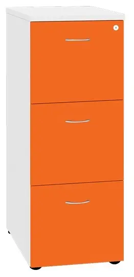 LKR - 3  dřevěná kartotéka A4, 3-zásuvková, centrální zámek, korpus bílá/čílka pomeranč